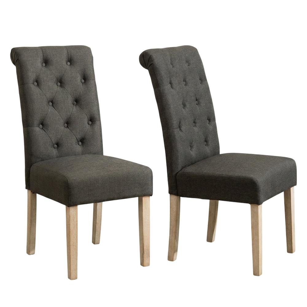 Solid Wood Tufted Parsons Upholstered Fabric Dining Chairs, Charcoal, Set of 2. Picture 5