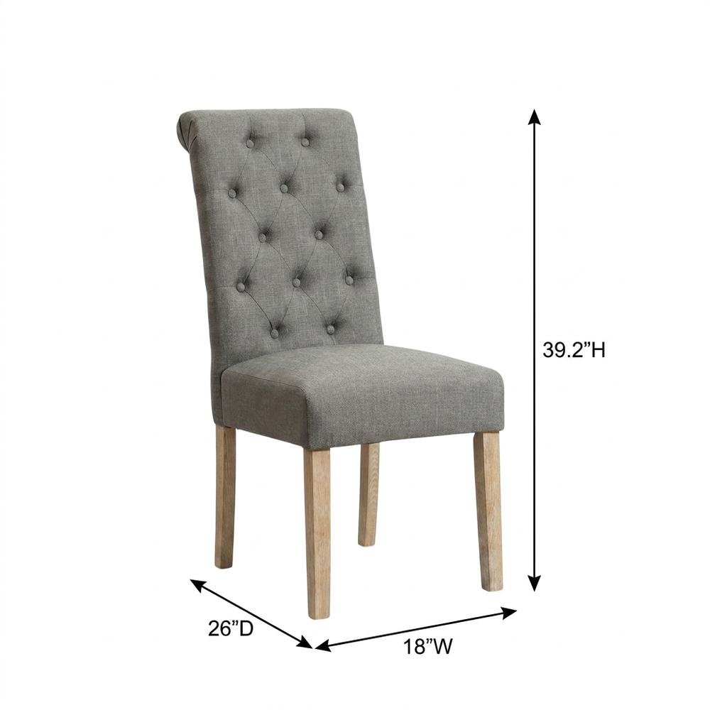 Solid Wood Tufted Parsons Upholstered Fabric Dining Chairs, Grey, Set of 2. Picture 6