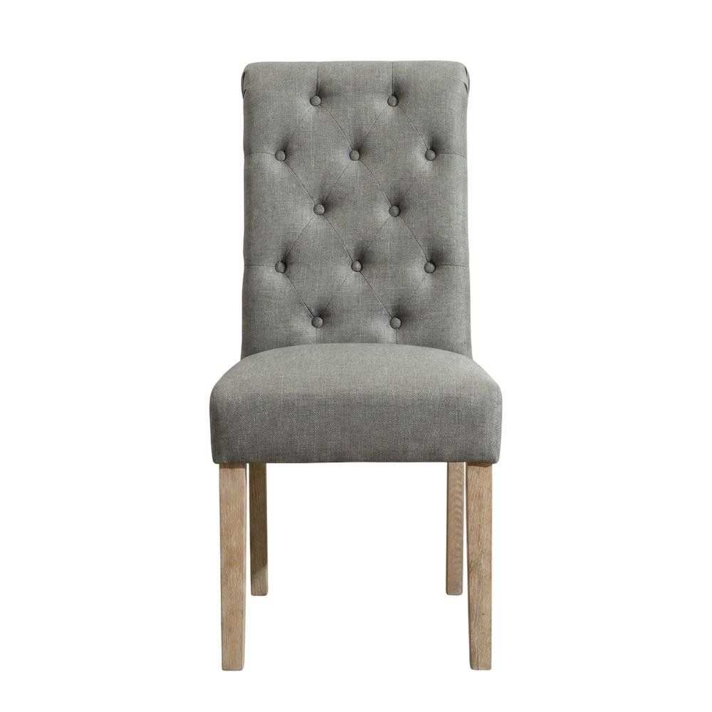 Solid Wood Tufted Parsons Upholstered Fabric Dining Chairs, Grey, Set of 2. Picture 2