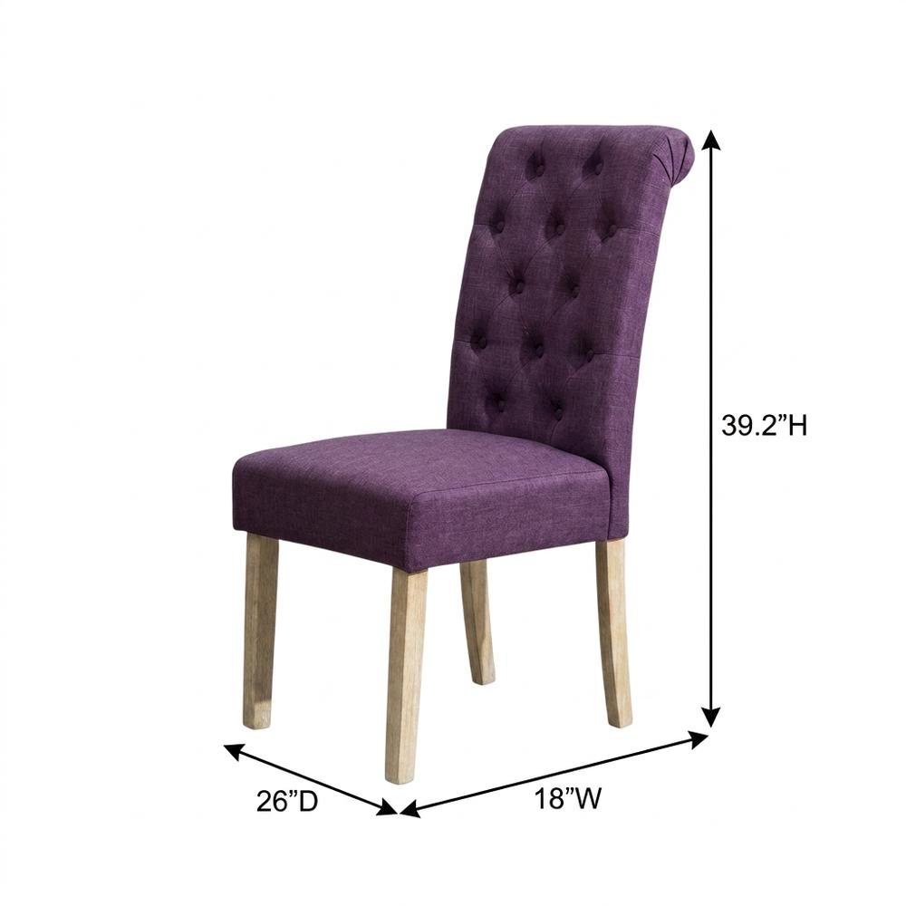 Solid Wood Tufted Parsons Upholstered Fabric Dining Chairs, Purple, Set of 2. Picture 5