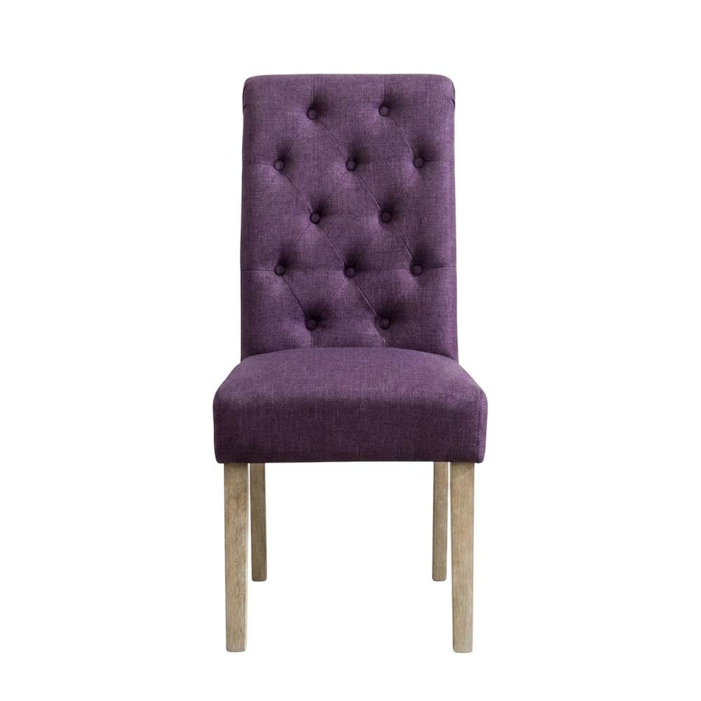 Solid Wood Tufted Parsons Upholstered Fabric Dining Chairs, Purple, Set of 2. Picture 1