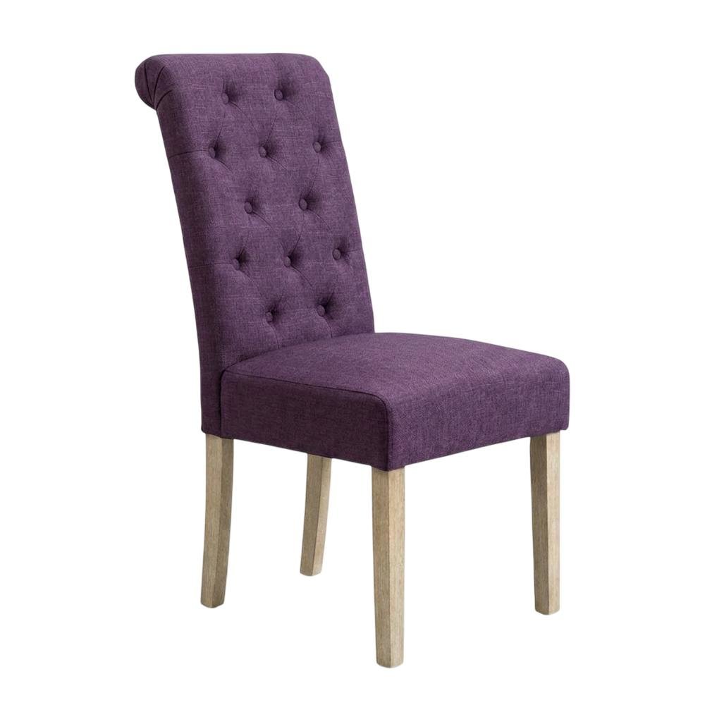 Solid Wood Tufted Parsons Upholstered Fabric Dining Chairs, Purple, Set of 2. Picture 4