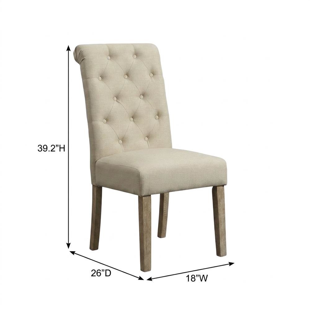 Solid Wood Tufted Parsons Upholstered Fabric Dining Chairs, Tan, Set of 2. Picture 6
