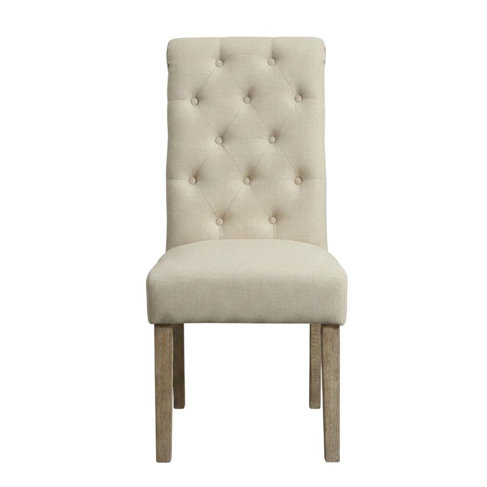 Solid Wood Tufted Parsons Upholstered Fabric Dining Chairs, Tan, Set of 2. Picture 2