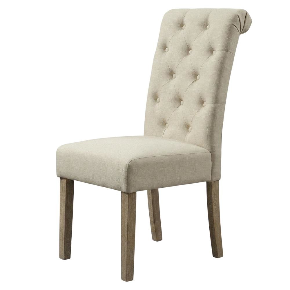 Solid Wood Tufted Parsons Upholstered Fabric Dining Chairs, Tan, Set of 2. Picture 5