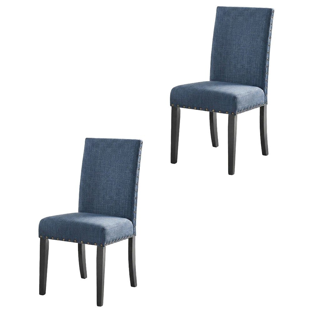 Fabric-Upholstered Dining Chairs with Nailhead Trim, Blue, Set of 2. Picture 1