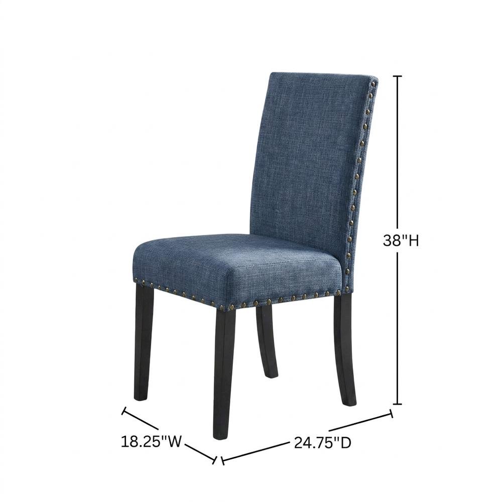Fabric-Upholstered Dining Chairs with Nailhead Trim, Blue, Set of 2. Picture 6
