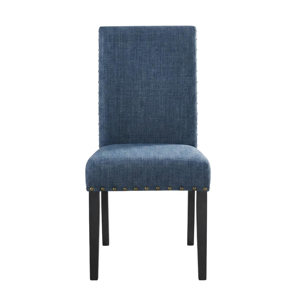 Fabric-Upholstered Dining Chairs with Nailhead Trim, Blue, Set of 2. Picture 2