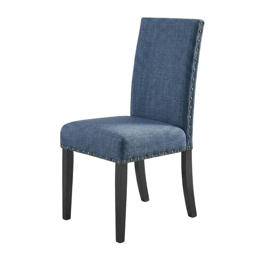 Fabric-Upholstered Dining Chairs with Nailhead Trim, Blue, Set of 2. Picture 5
