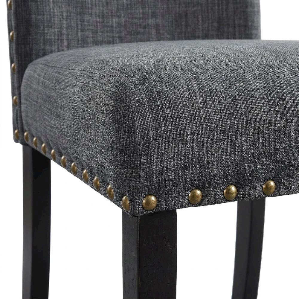 Fabric-Upholstered Dining Chairs with Nailhead Trim, Grey, Set of 2. Picture 8