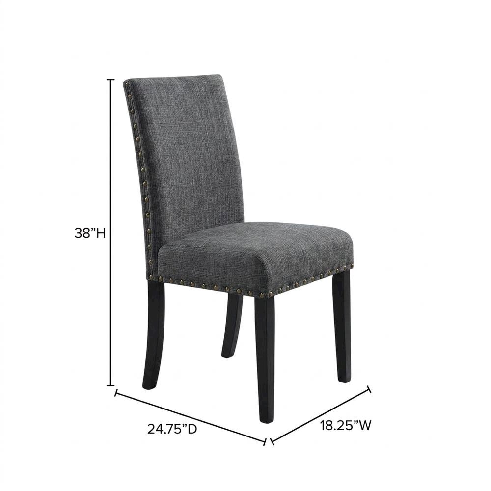 Fabric-Upholstered Dining Chairs with Nailhead Trim, Grey, Set of 2. Picture 6