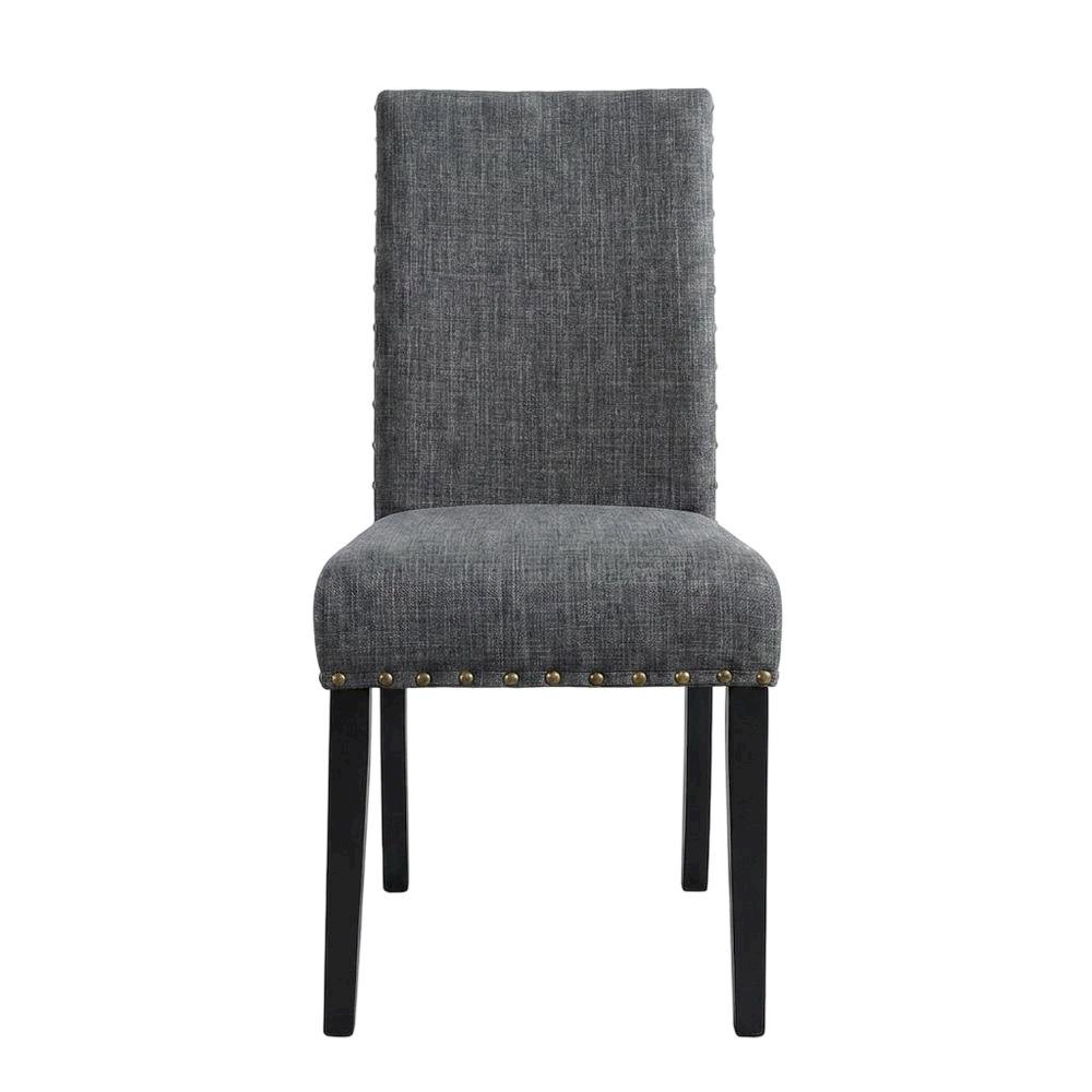 Fabric-Upholstered Dining Chairs with Nailhead Trim, Grey, Set of 2. Picture 2