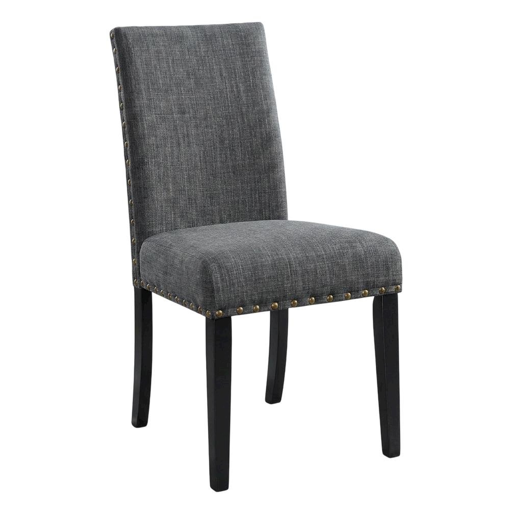 Fabric-Upholstered Dining Chairs with Nailhead Trim, Grey, Set of 2. Picture 5