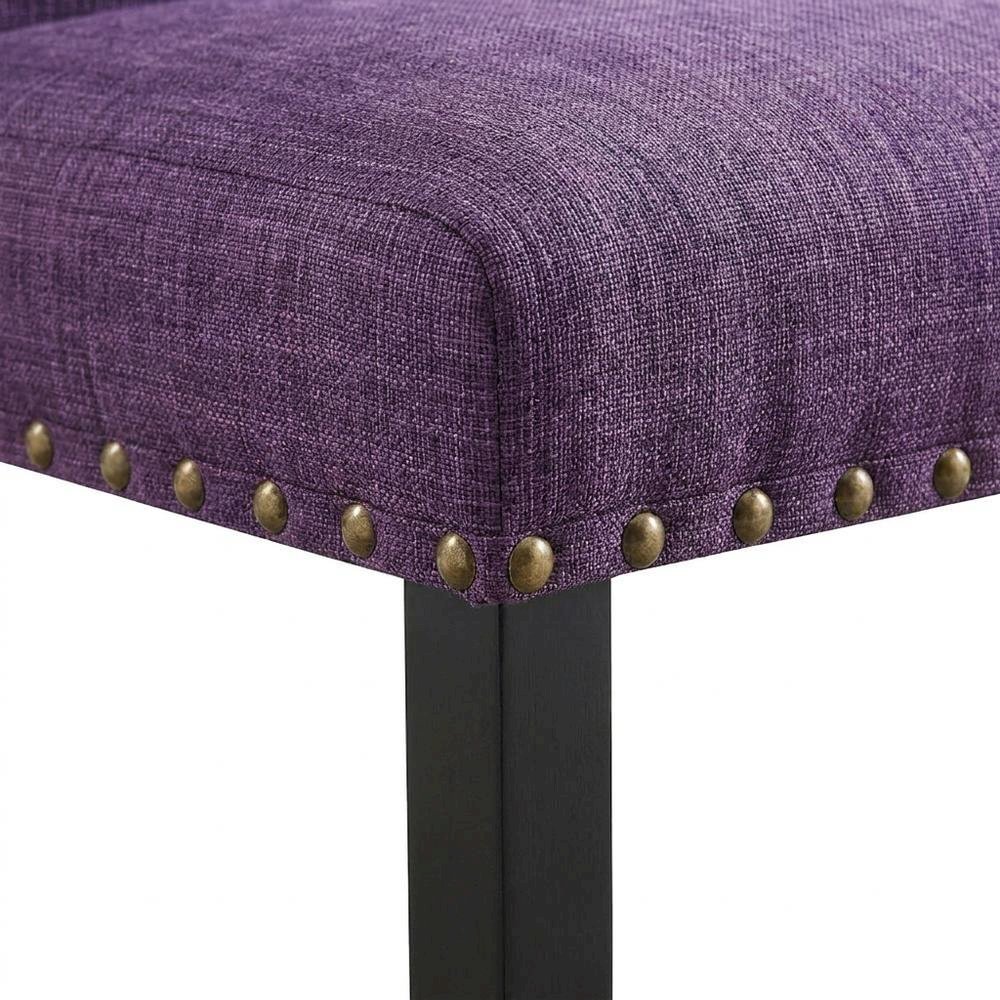 Fabric Upholstered Dining Chairs with Nailhead Trim, Purple, Set of 2. Picture 7