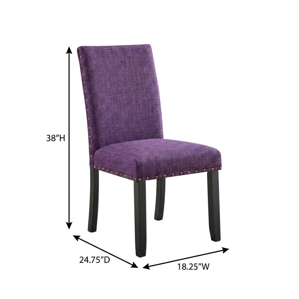 Fabric Upholstered Dining Chairs with Nailhead Trim, Purple, Set of 2. Picture 5