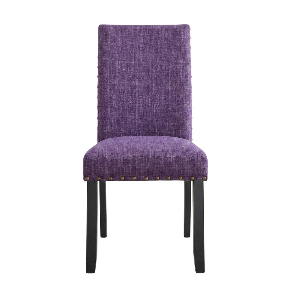 Fabric Upholstered Dining Chairs with Nailhead Trim, Purple, Set of 2. Picture 1