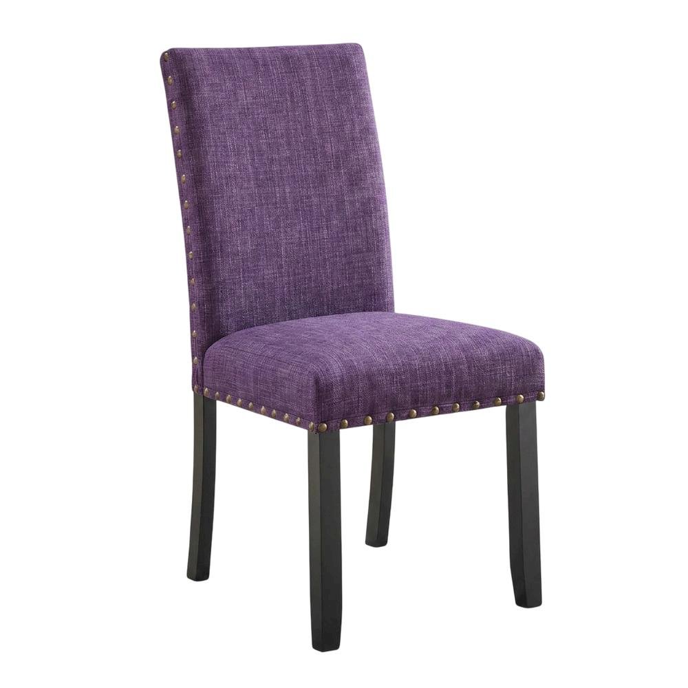 Fabric Upholstered Dining Chairs with Nailhead Trim, Purple, Set of 2. Picture 4