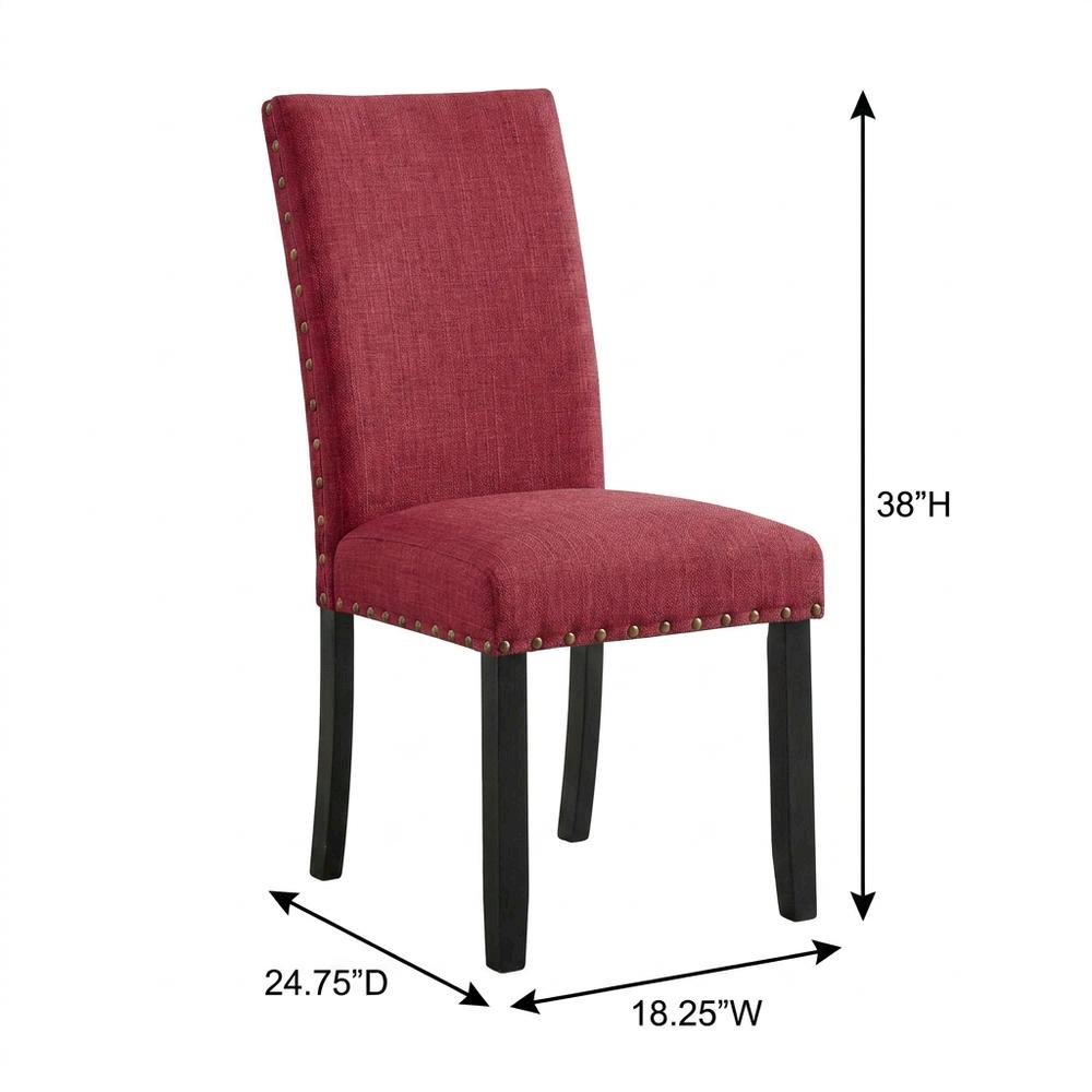 Fabric Upholstered Dining Chairs with Nailhead Trim, Red, Set of 2. Picture 6