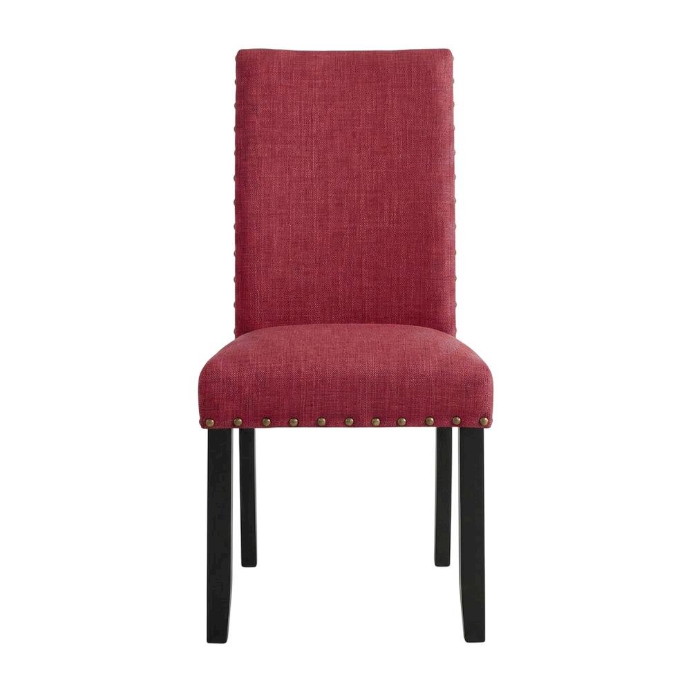 Fabric Upholstered Dining Chairs with Nailhead Trim, Red, Set of 2. Picture 2