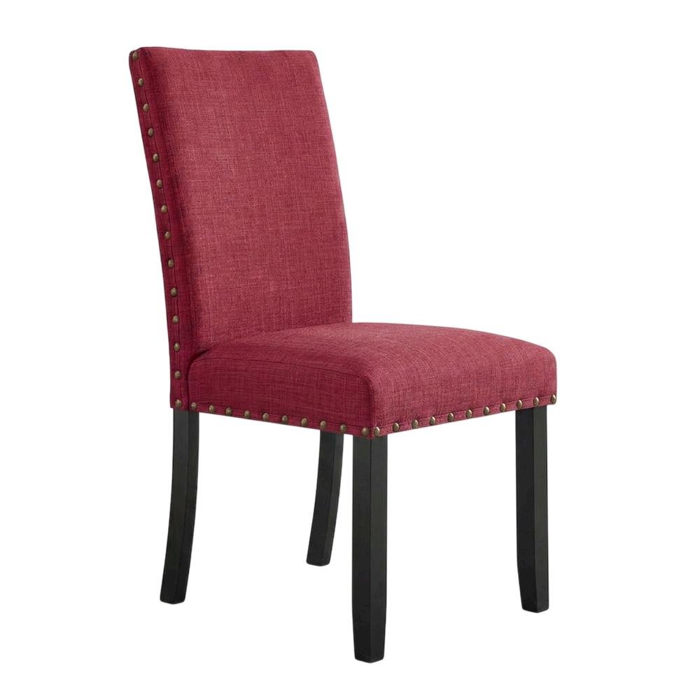 Fabric Upholstered Dining Chairs with Nailhead Trim, Red, Set of 2. Picture 5