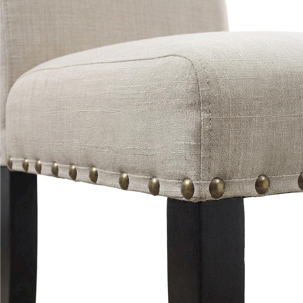 Fabric-Upholstered Dining Chairs with Nailhead Trim, Tan, Set of 2. Picture 8