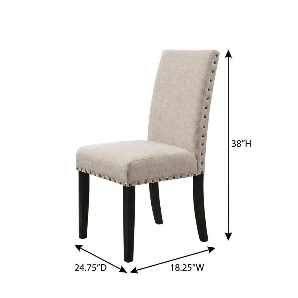 Fabric-Upholstered Dining Chairs with Nailhead Trim, Tan, Set of 2. Picture 6
