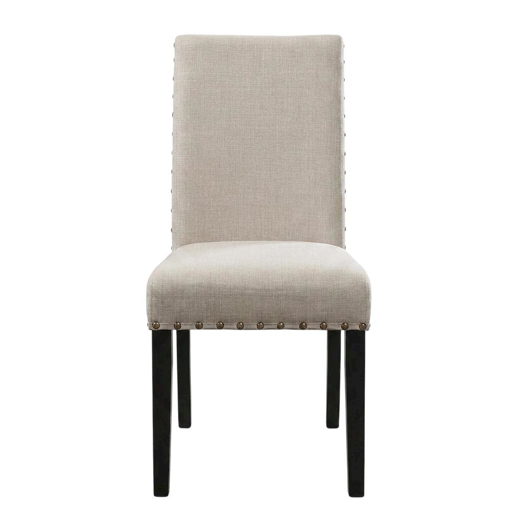Fabric-Upholstered Dining Chairs with Nailhead Trim, Tan, Set of 2. Picture 2