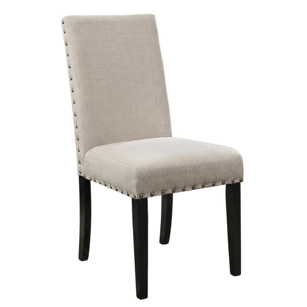 Fabric-Upholstered Dining Chairs with Nailhead Trim, Tan, Set of 2. Picture 5