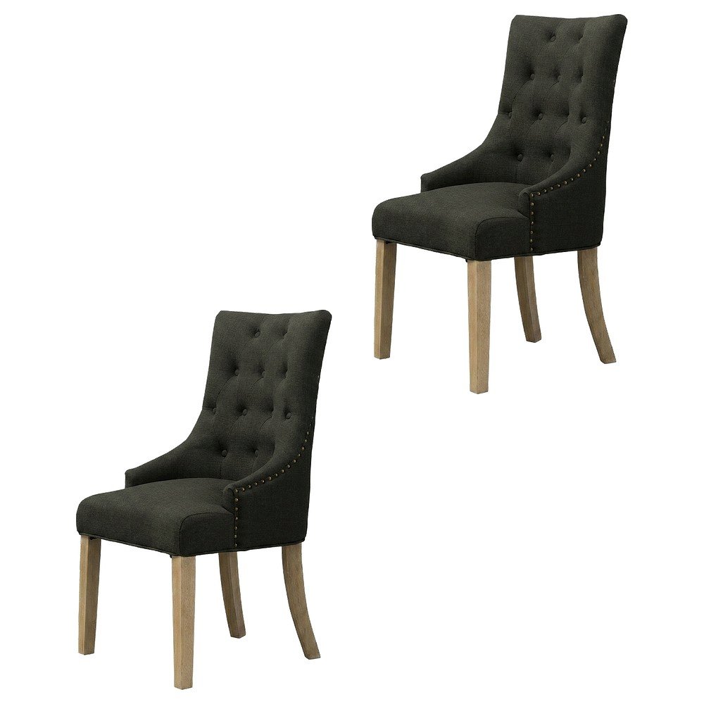 Solid Wood Wingback Accent Chair, Button-Tufted, Charcoal, Set of 2. Picture 1