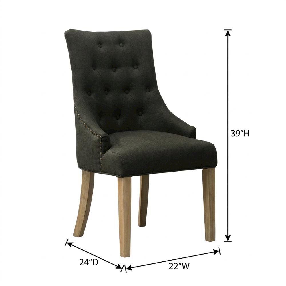 Solid Wood Wingback Accent Chair, Button-Tufted, Charcoal, Set of 2. Picture 6