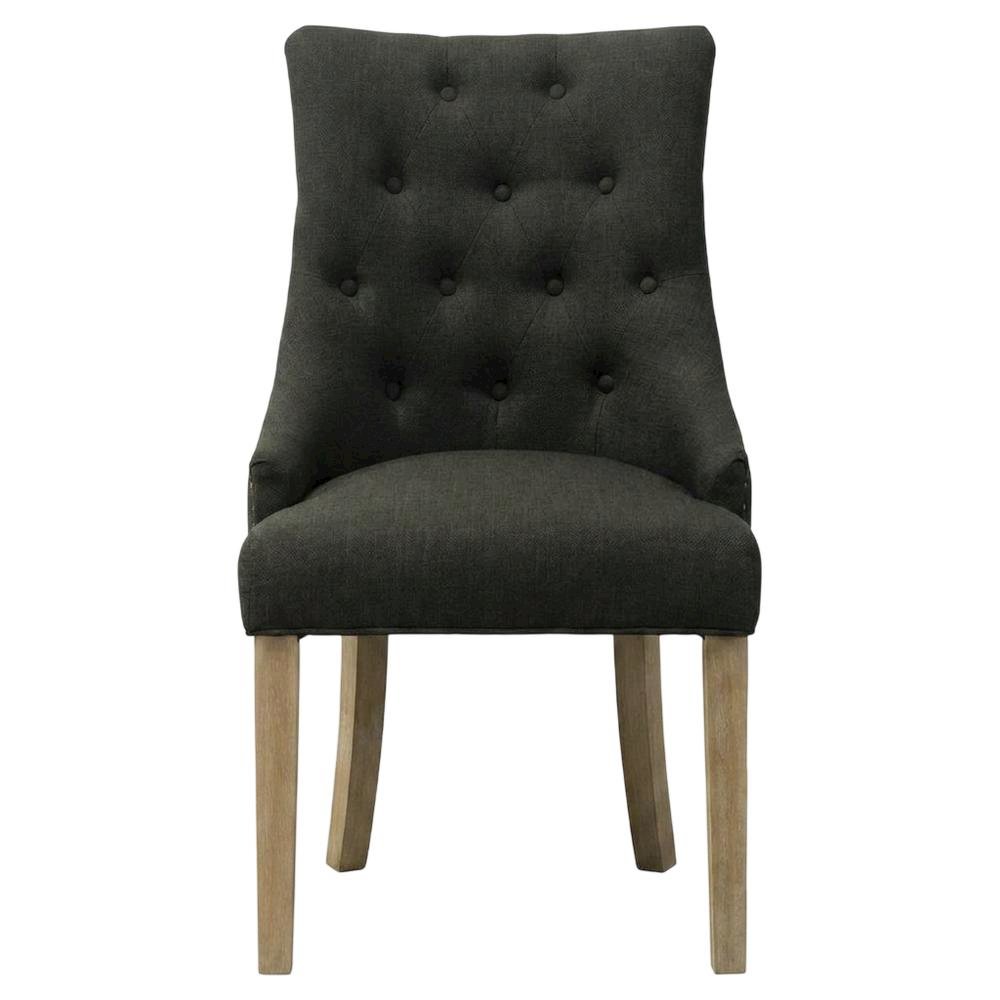 Solid Wood Wingback Accent Chair, Button-Tufted, Charcoal, Set of 2. Picture 2