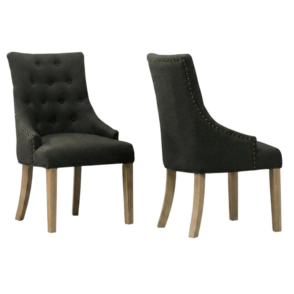 Solid Wood Wingback Accent Chair, Button-Tufted, Charcoal, Set of 2. Picture 5