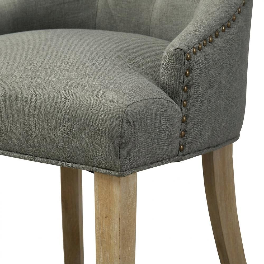 Solid Wood Wingback Accent Chair, Button-Tufted with Nail Heads, Grey, Set of 2. Picture 8