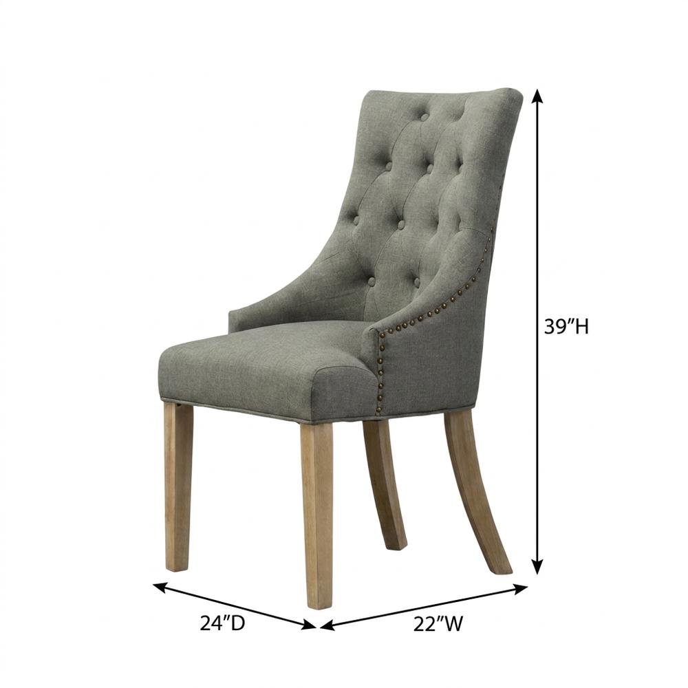 Solid Wood Wingback Accent Chair, Button-Tufted with Nail Heads, Grey, Set of 2. Picture 6