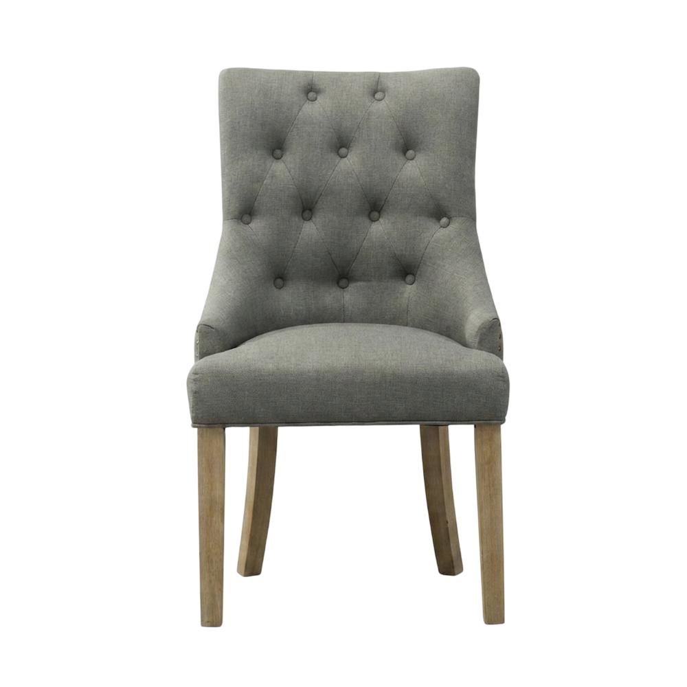 Solid Wood Wingback Accent Chair, Button-Tufted with Nail Heads, Grey, Set of 2. Picture 2