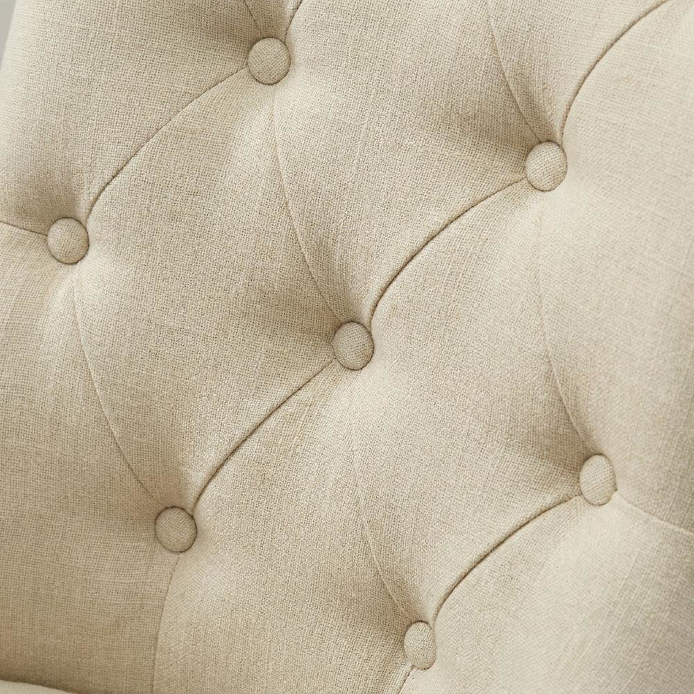 Solid Wood Wingback Accent Chair, Button-Tufted with Nail Heads, Tan, Set of 2. Picture 7