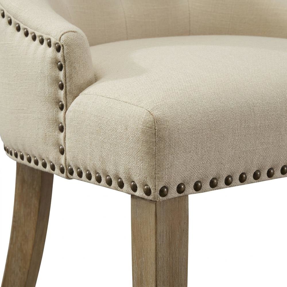 Solid Wood Wingback Accent Chair, Button-Tufted with Nail Heads, Tan, Set of 2. Picture 8