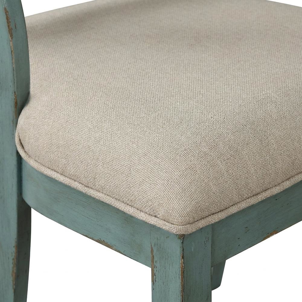Wood Cross-Back Upholstered Dining Chairs, Blue, Set of 2. Picture 7