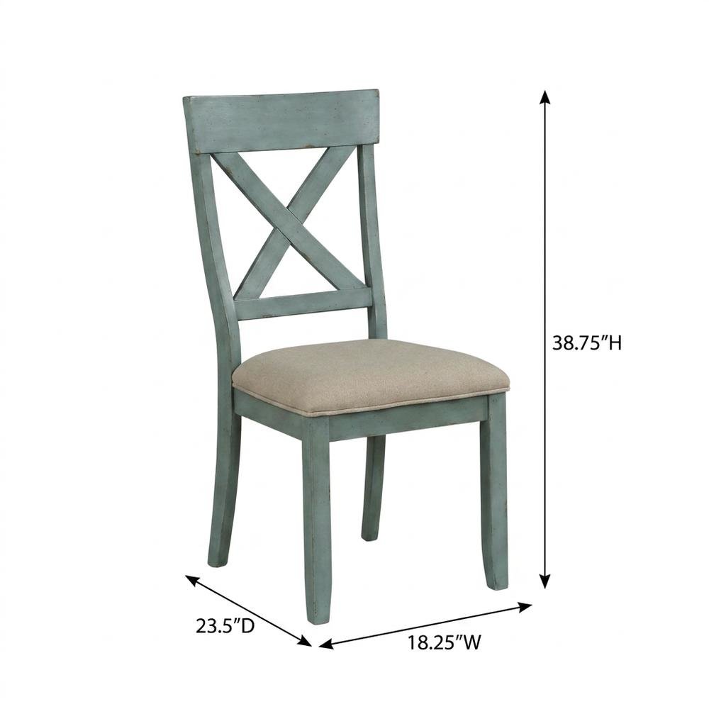 Wood Cross-Back Upholstered Dining Chairs, Blue, Set of 2. Picture 6