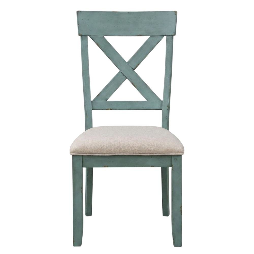 Wood Cross-Back Upholstered Dining Chairs, Blue, Set of 2. Picture 2