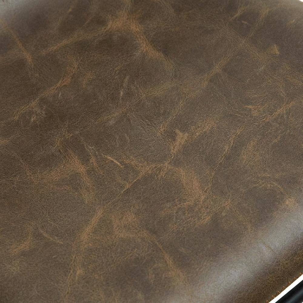 Vintage Faux Leather Upholstered Dining Chairs with Wood Legs, Brown, Set of 2. Picture 7
