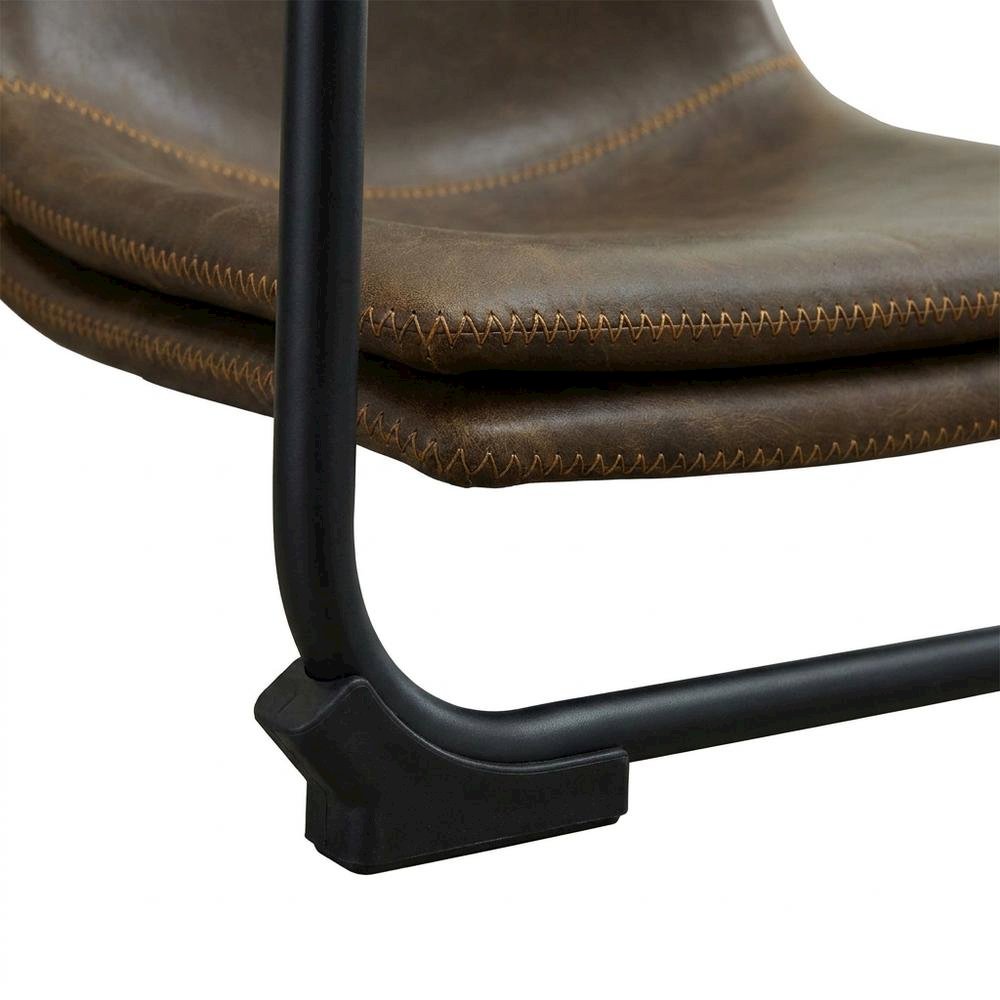 Vintage Faux Leather Upholstered Dining Chairs with Wood Legs, Brown, Set of 2. Picture 8