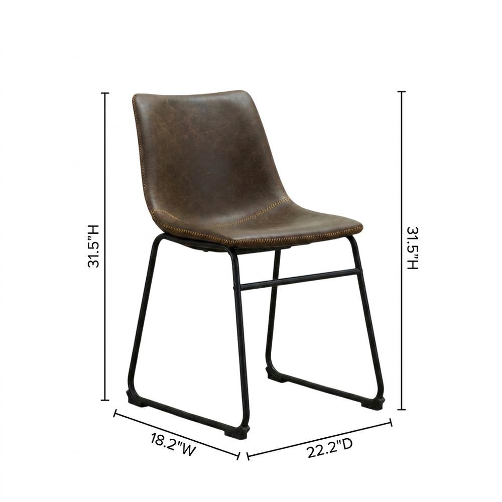 Vintage Faux Leather Upholstered Dining Chairs with Wood Legs, Brown, Set of 2. Picture 6