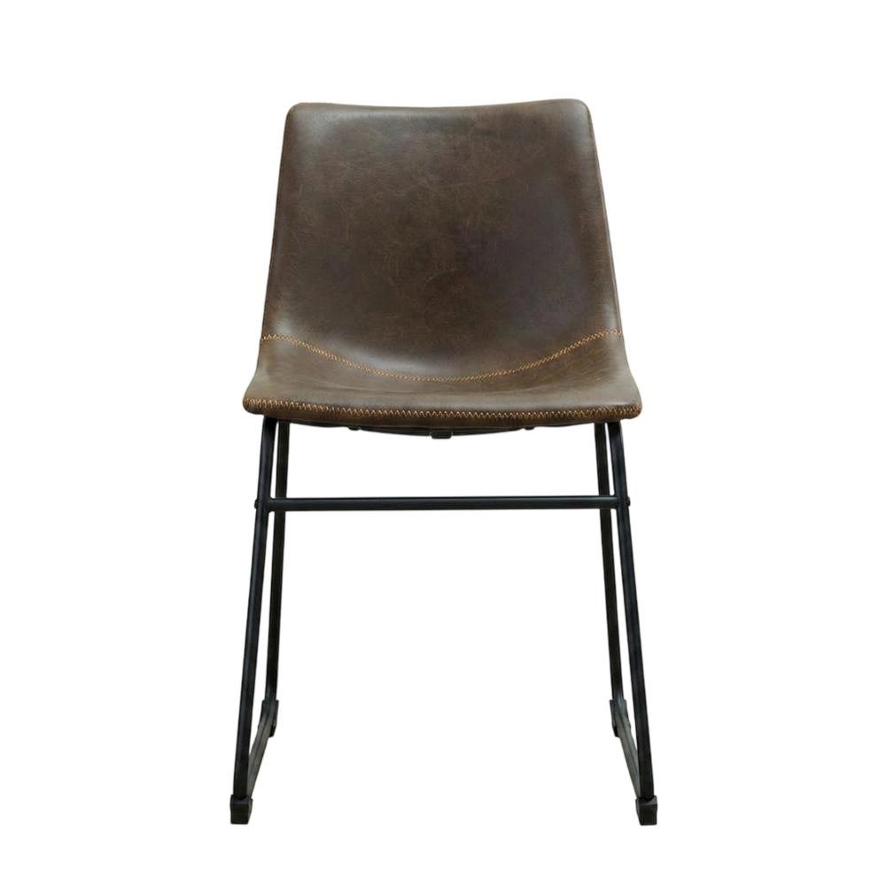 Vintage Faux Leather Upholstered Dining Chairs with Wood Legs, Brown, Set of 2. Picture 2