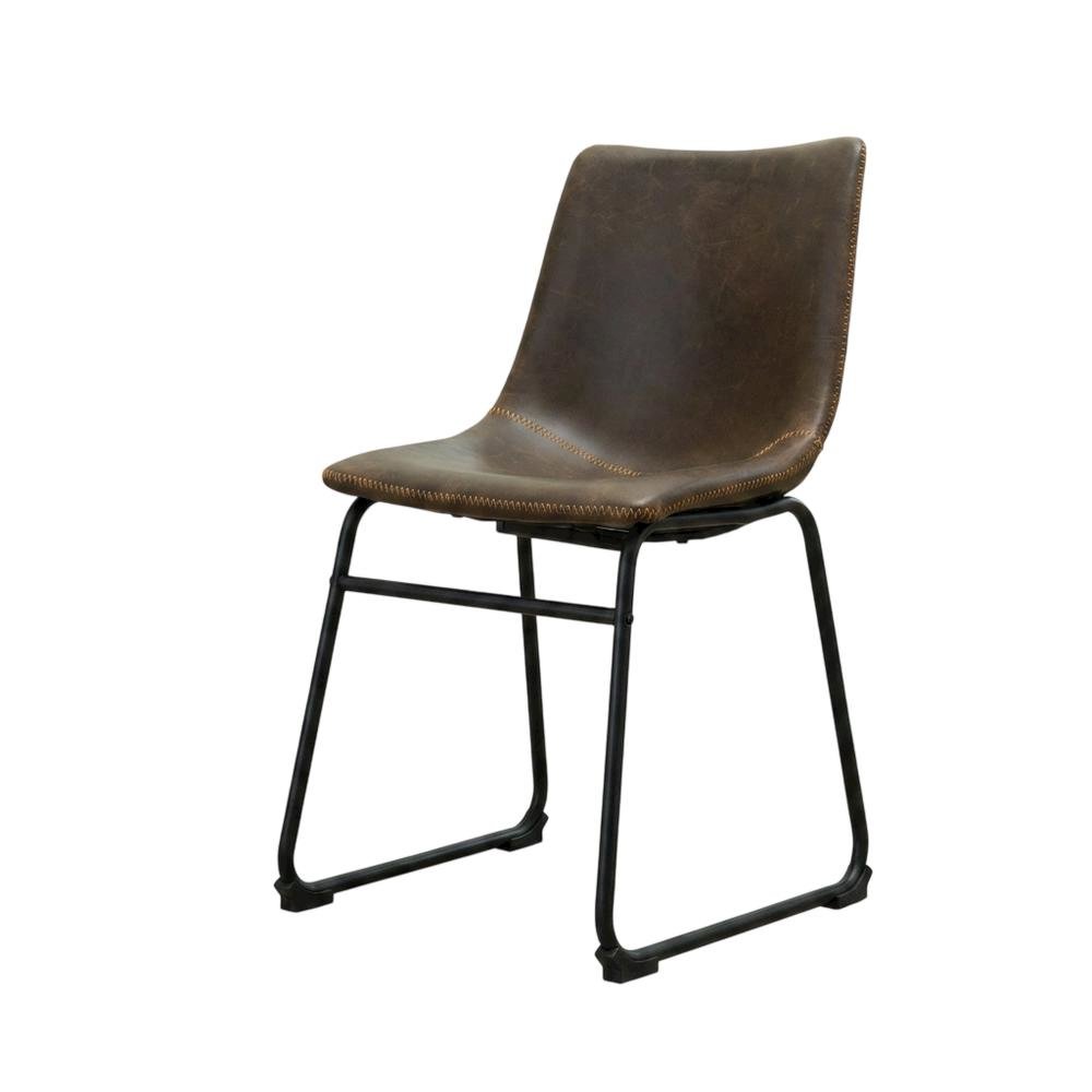 Vintage Faux Leather Upholstered Dining Chairs with Wood Legs, Brown, Set of 2. Picture 5
