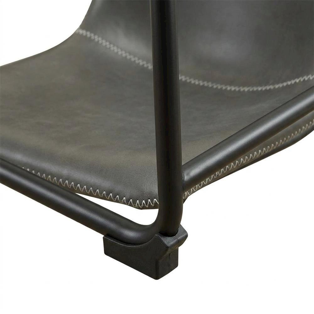 Vintage Faux Leather Upholstered Dining Chairs with Wood Legs, Grey, Set of 2. Picture 7