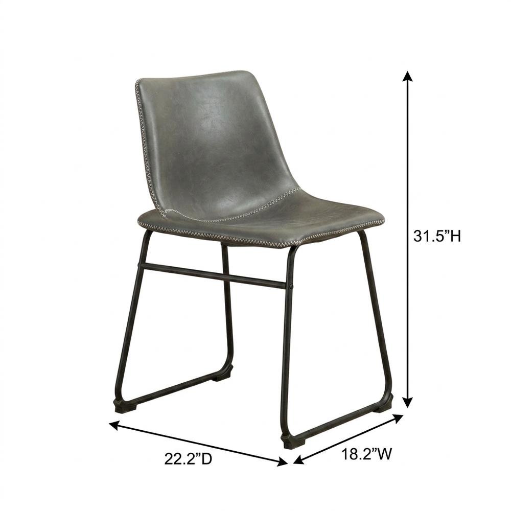 Vintage Faux Leather Upholstered Dining Chairs with Wood Legs, Grey, Set of 2. Picture 5