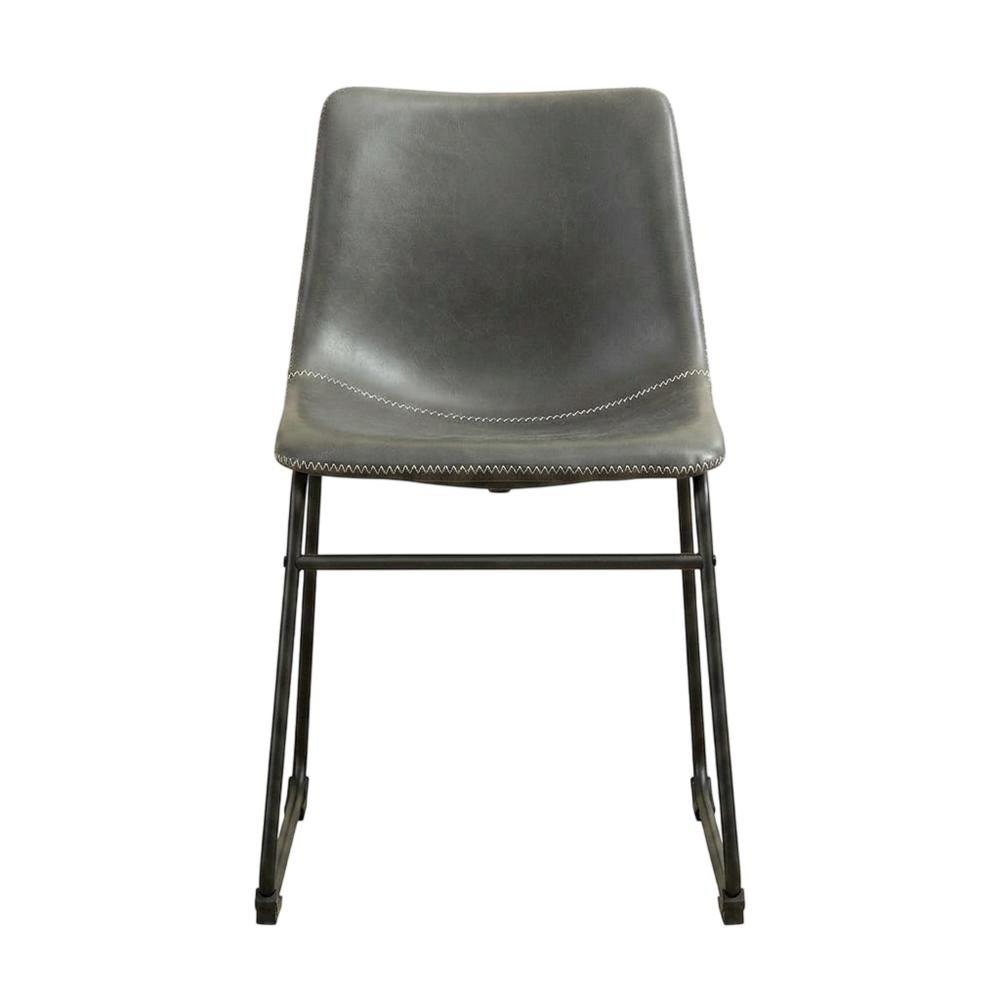 Vintage Faux Leather Upholstered Dining Chairs with Wood Legs, Grey, Set of 2. Picture 1