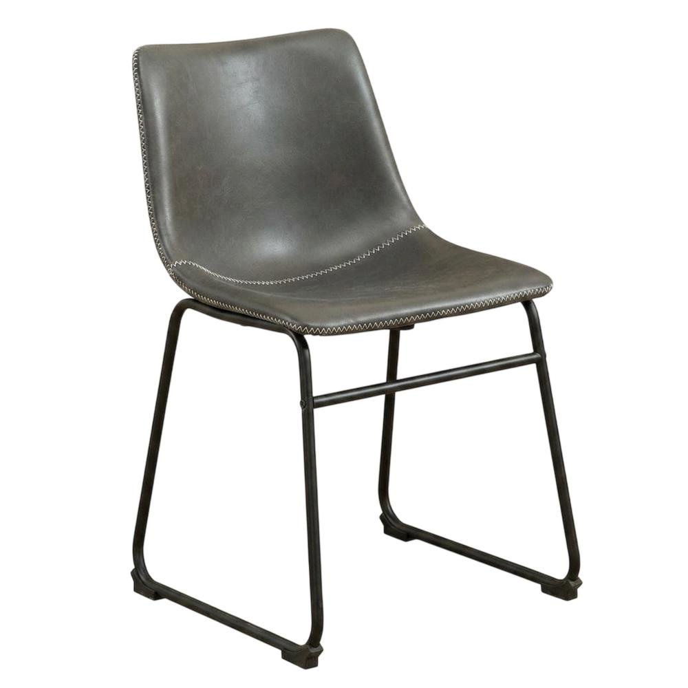 Vintage Faux Leather Upholstered Dining Chairs with Wood Legs, Grey, Set of 2. Picture 4