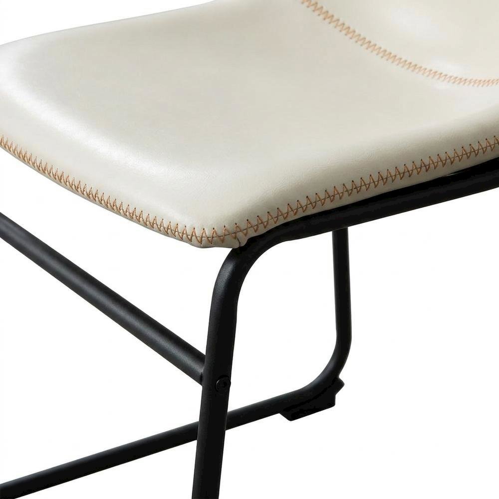 Vintage Faux Leather Upholstered Dining Chairs with Wood Legs, White, Set of 2. Picture 8